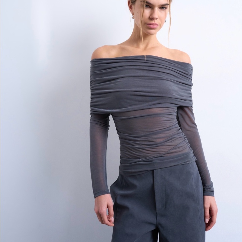 ASOS Off-Shoulder Charcoal Blouse